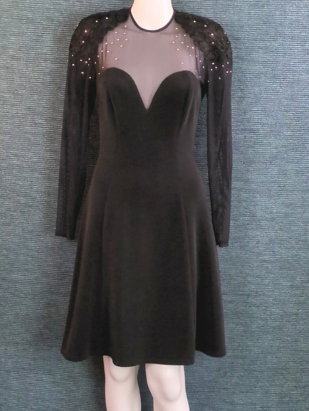 Tadashi Vintage Studded Illusion Dress, Fit & Flare Silhouette